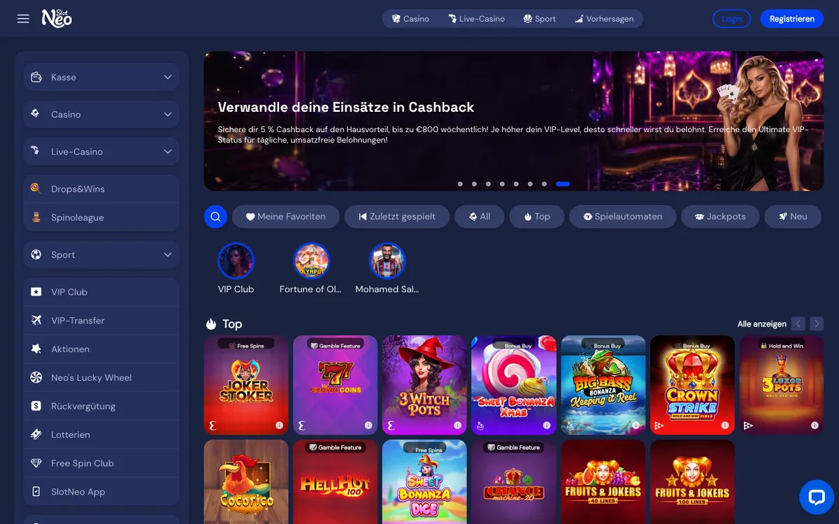 SlotNEO Casino — Home page, captured from Austria