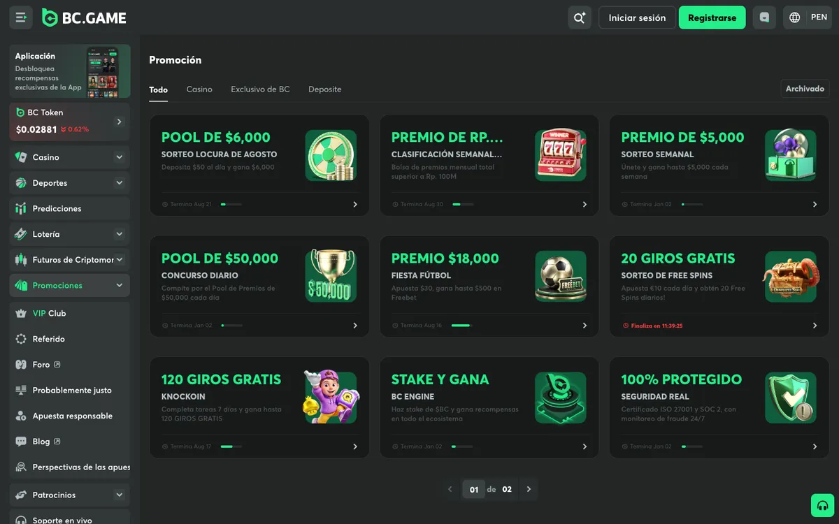 BC.Game Casino — «Акции», снято из страны Перу