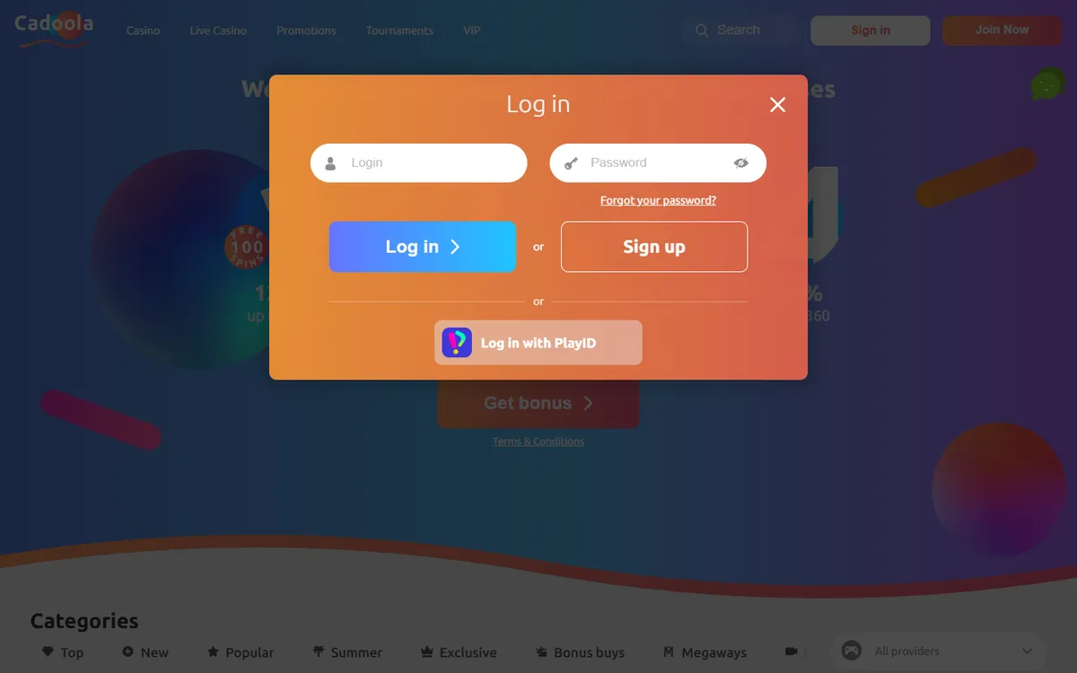 Cadoola Casino — Sign-up, captured from Canada