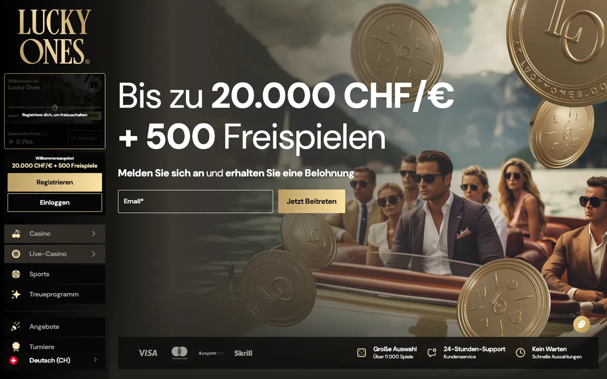 Lucky Ones Casino — Home page, captured from Switzerland