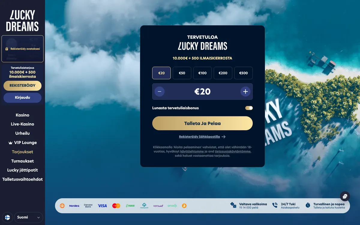 Lucky Dreams Casino — Home page, captured from Finland