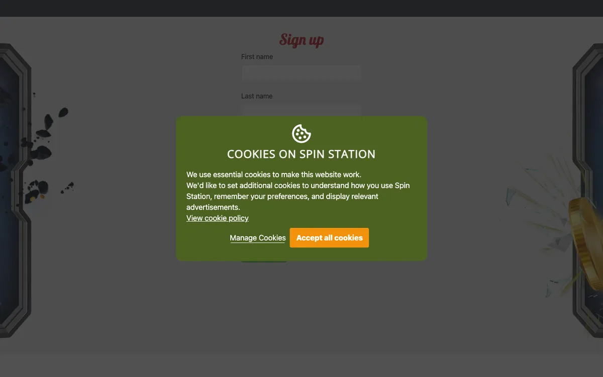 Spin Station Casino — Sign-up, captured from Norway