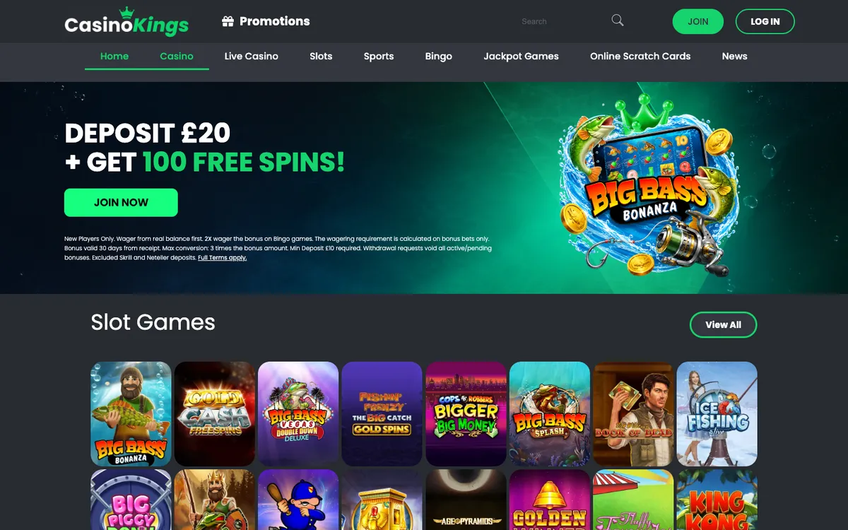 CasinoKings — Home page, captured from Belgium