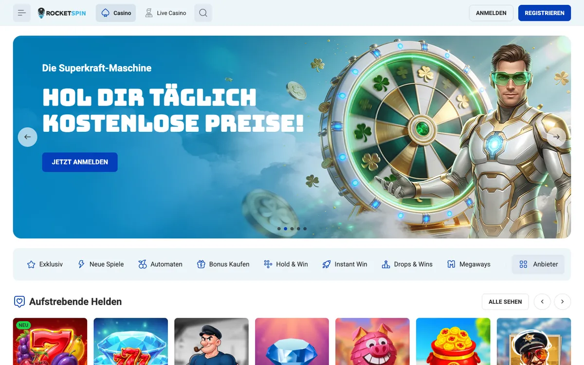 Rocket Spin Casino — Home page, captured from Austria