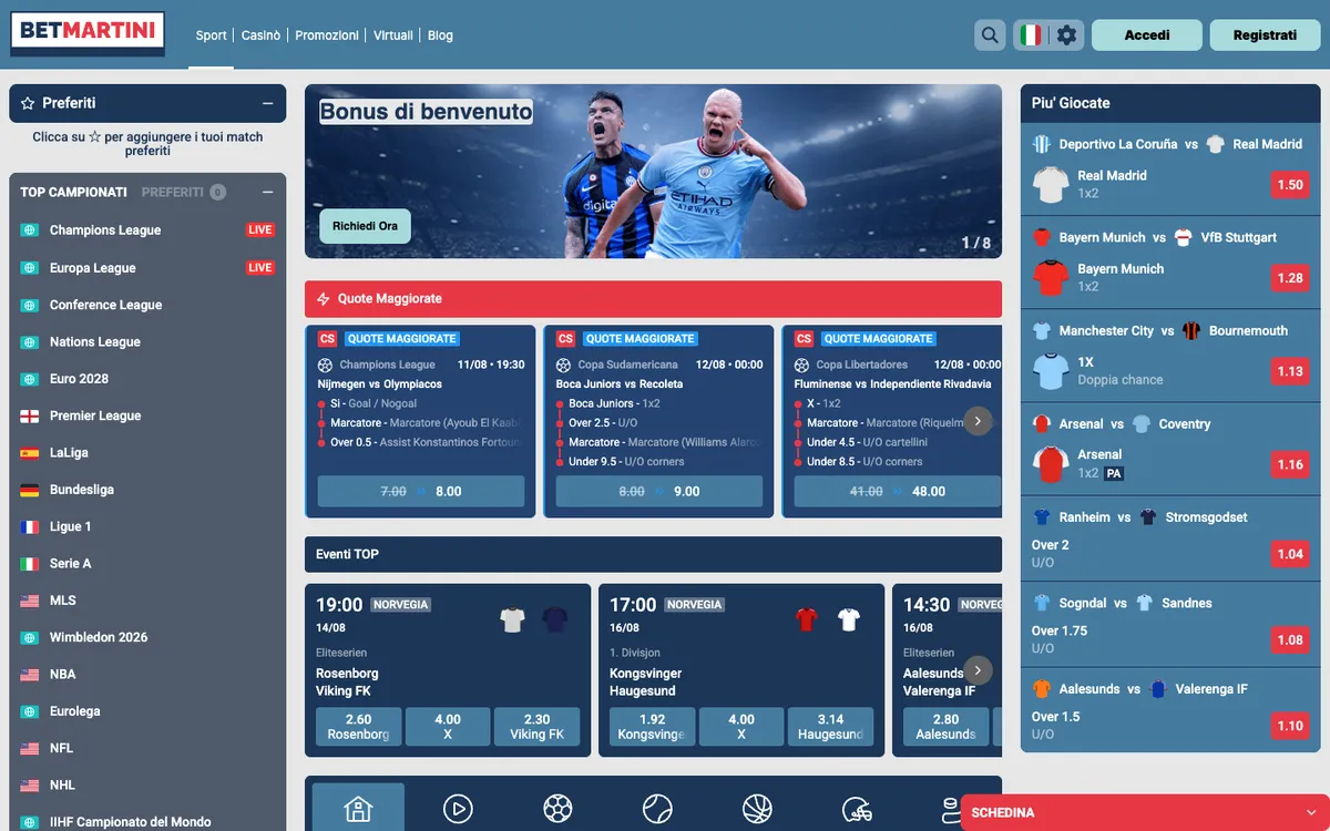 Betmartini Casino — Home page, captured from Italy