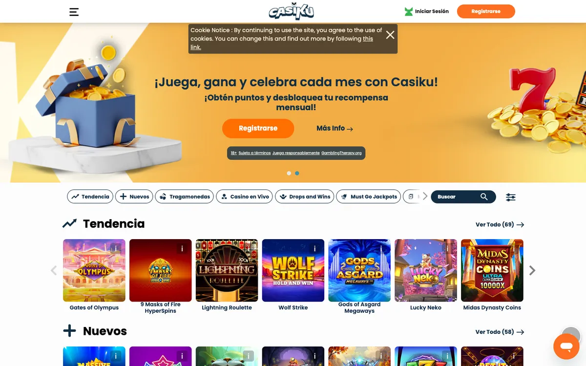 Casiku Casino — Home page, captured from Chile
