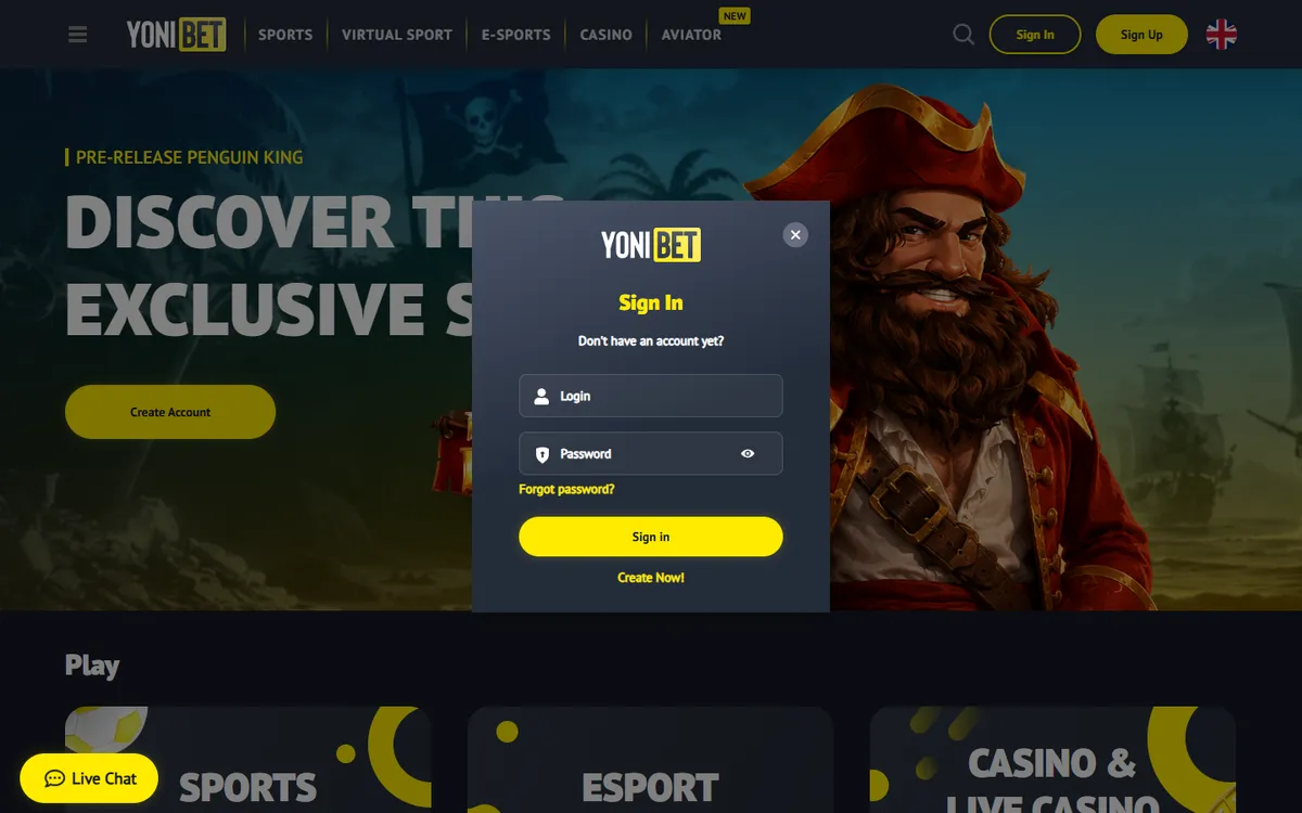 Yonibet Casino — «Регистрация», снято из страны Канада
