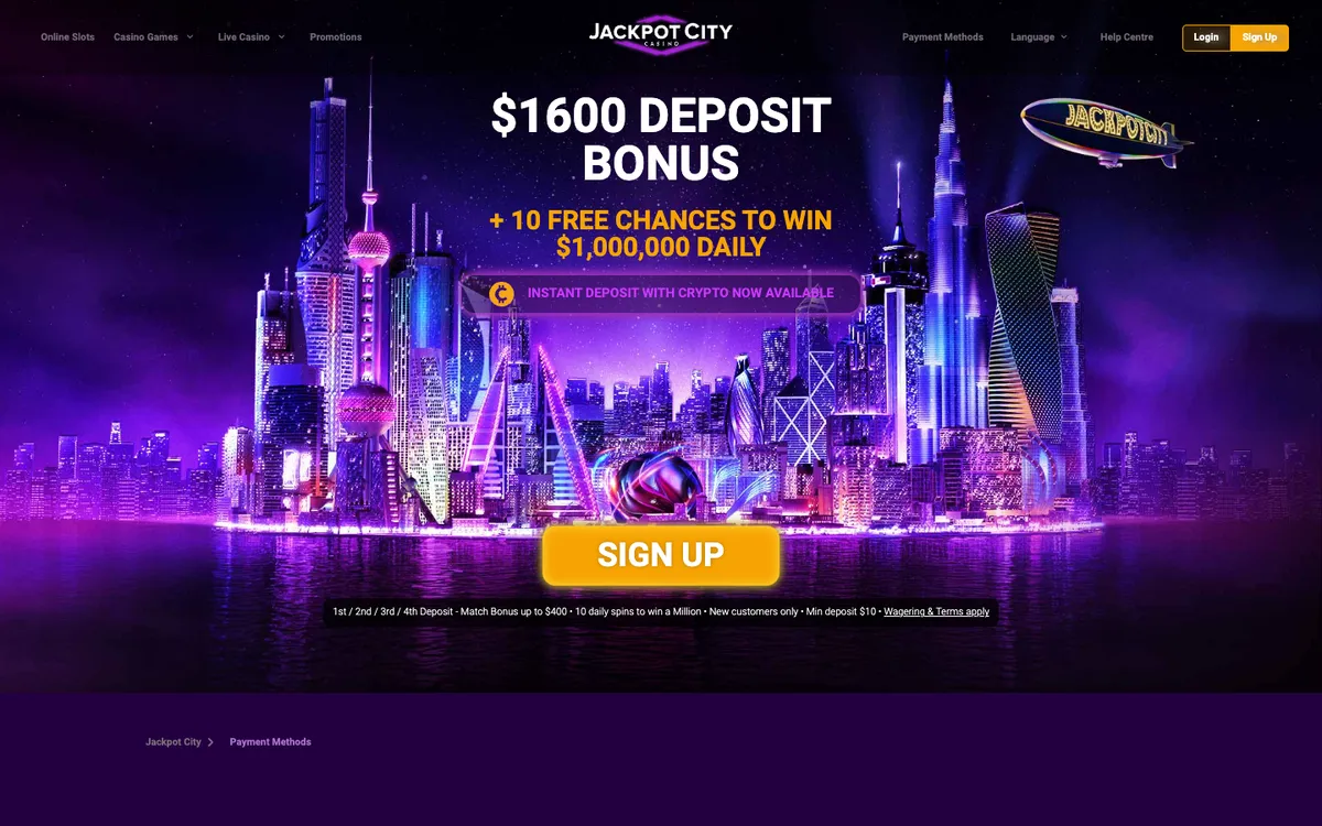 Jackpot City Casino — Payments, captured from Norway
