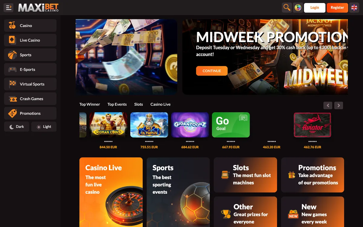 Maxibet Casino — Home page, captured from Australia