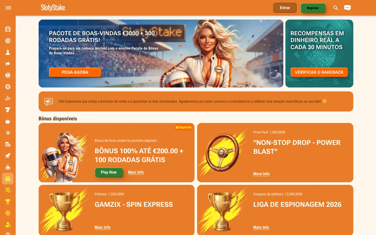 SlotyStake Casino — Promotions, captured from Portugal