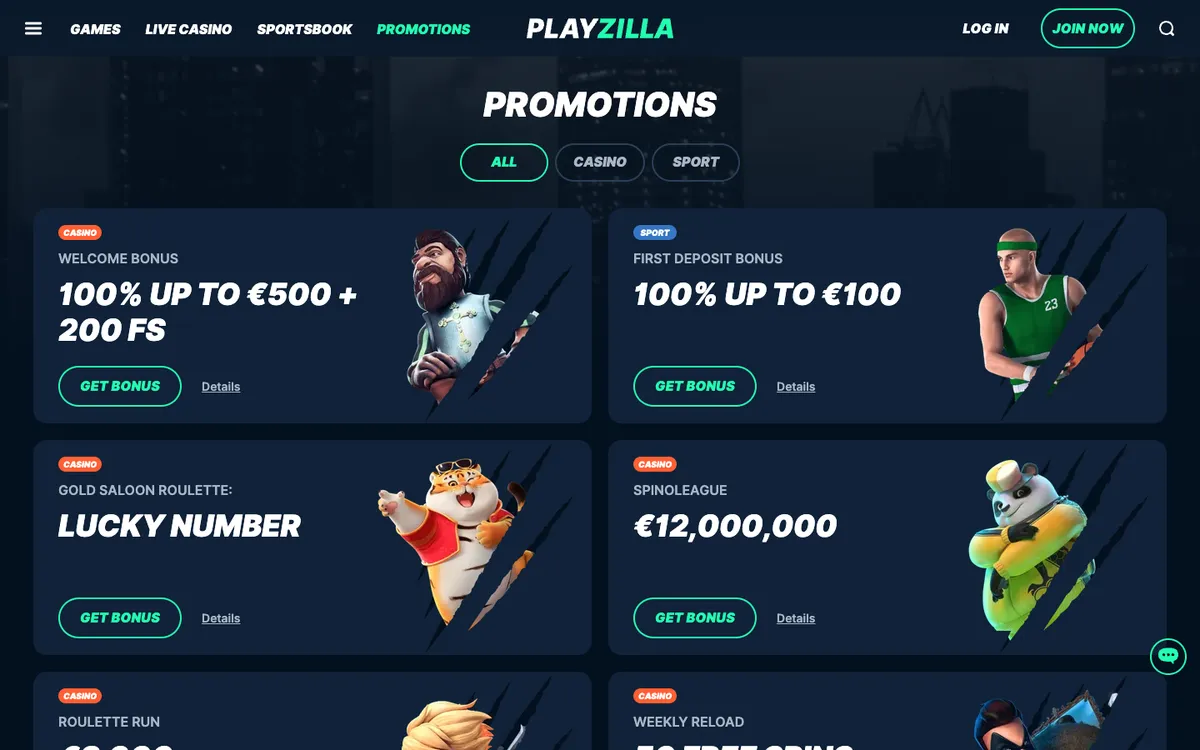 PlayZilla Casino — Promotions, captured from Japan