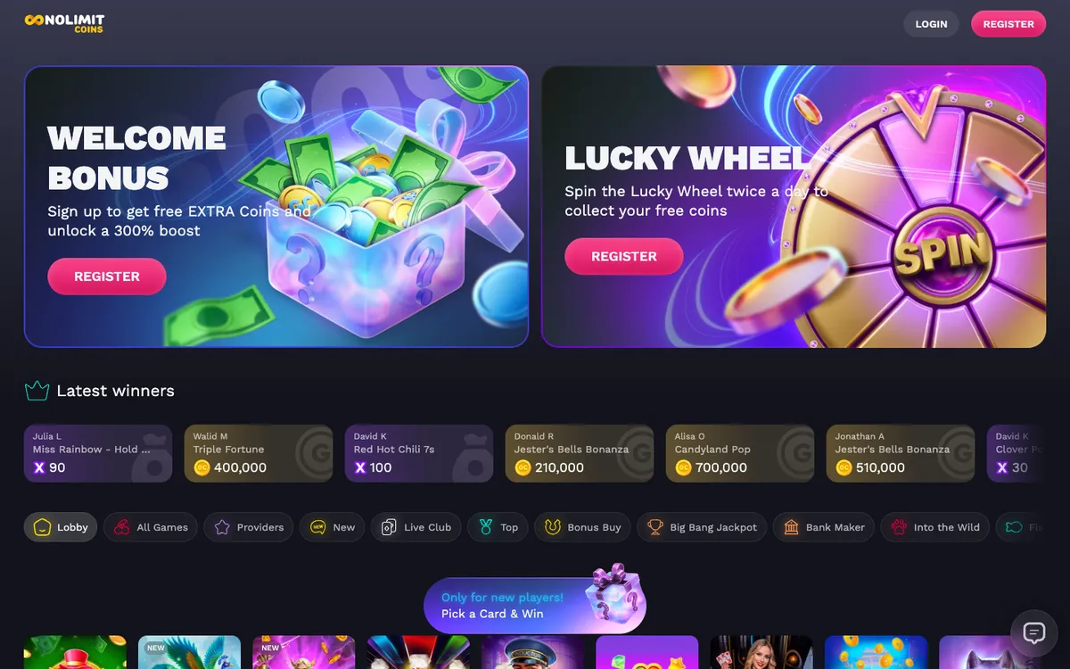 NoLimitCoins Casino — Home page, captured from United States