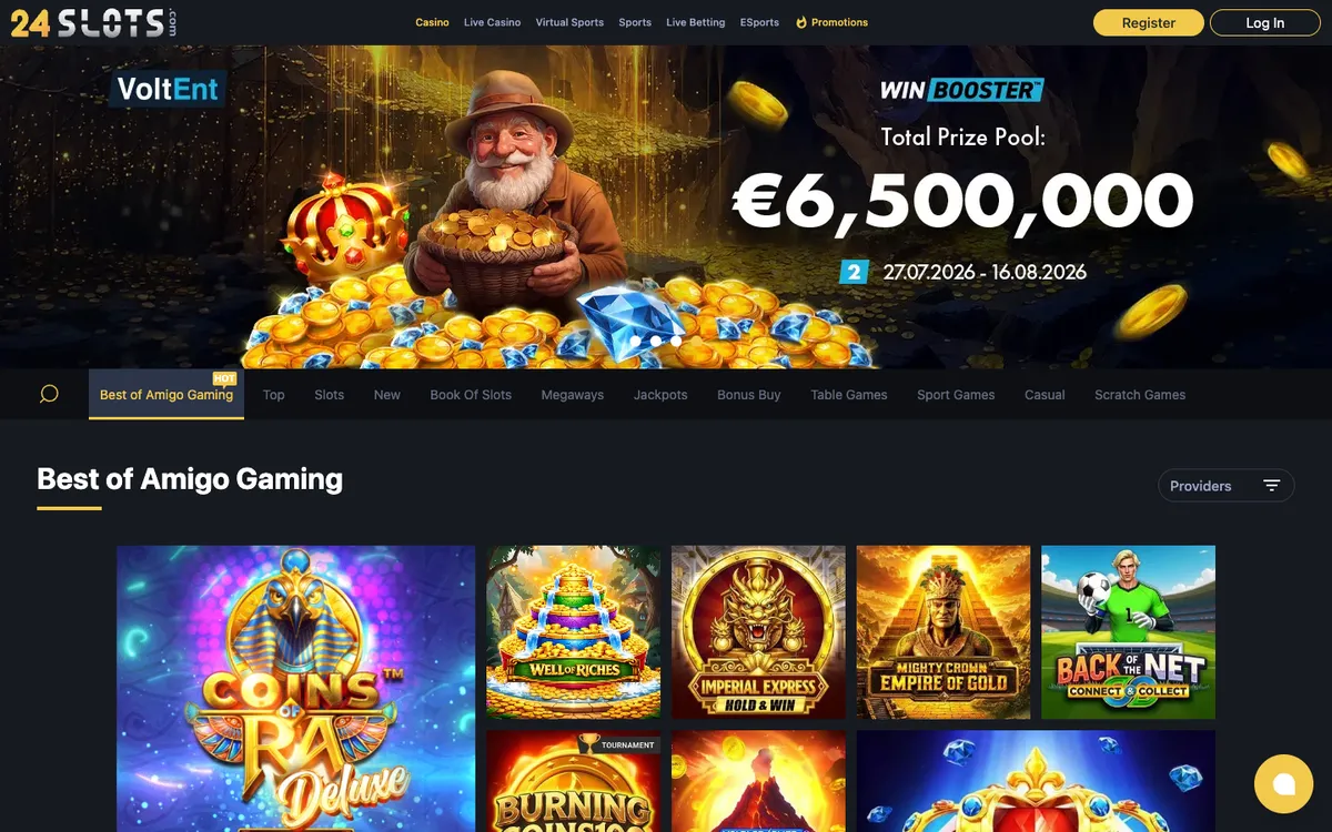 24Slots Casino — Home page, captured from Singapore