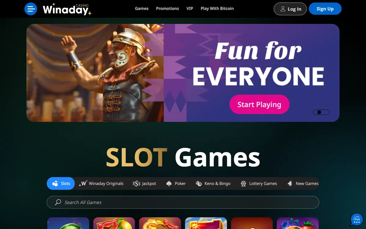 Win A Day Casino — Home page, captured from Austria