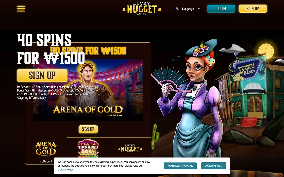 Lucky Nugget Casino — Home page, captured from South Korea