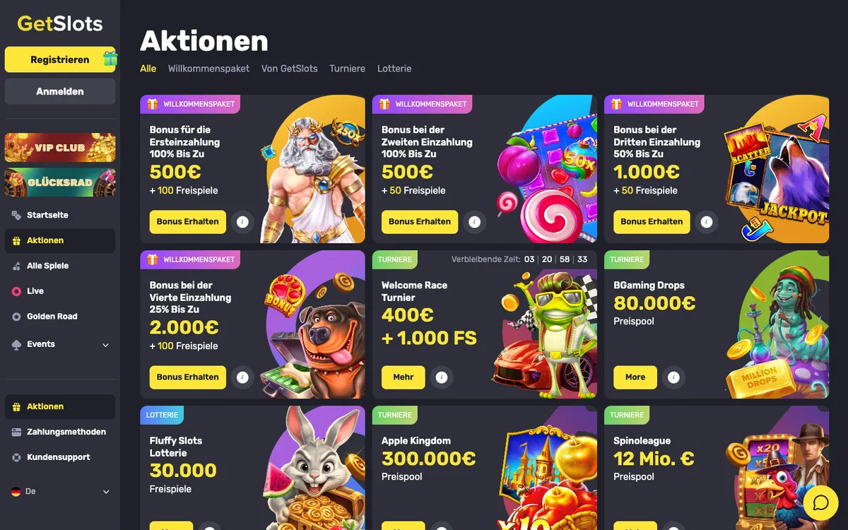 GetSlots Casino — Promotions, captured from Germany