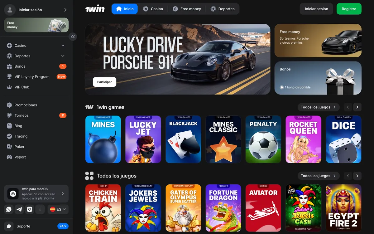 1win Casino — «Главная», снято из страны Колумбия