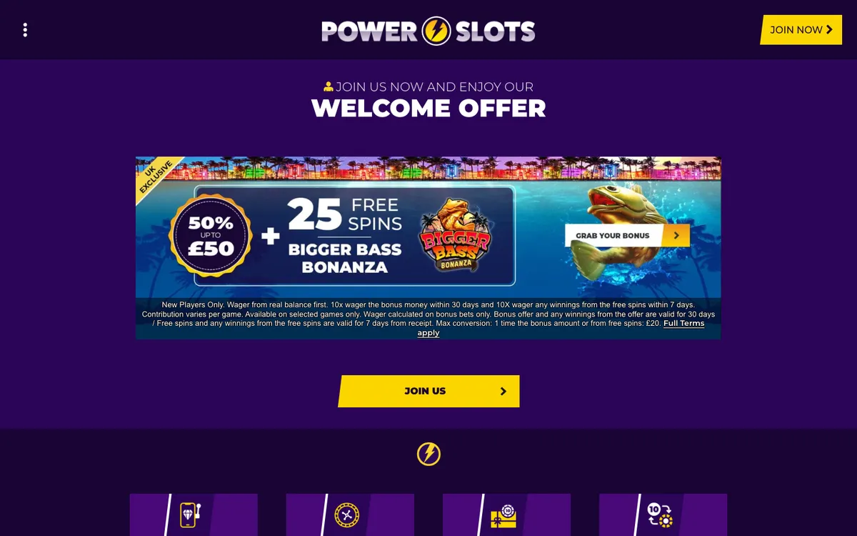 Power Slots Casino — Home page, captured from Australia