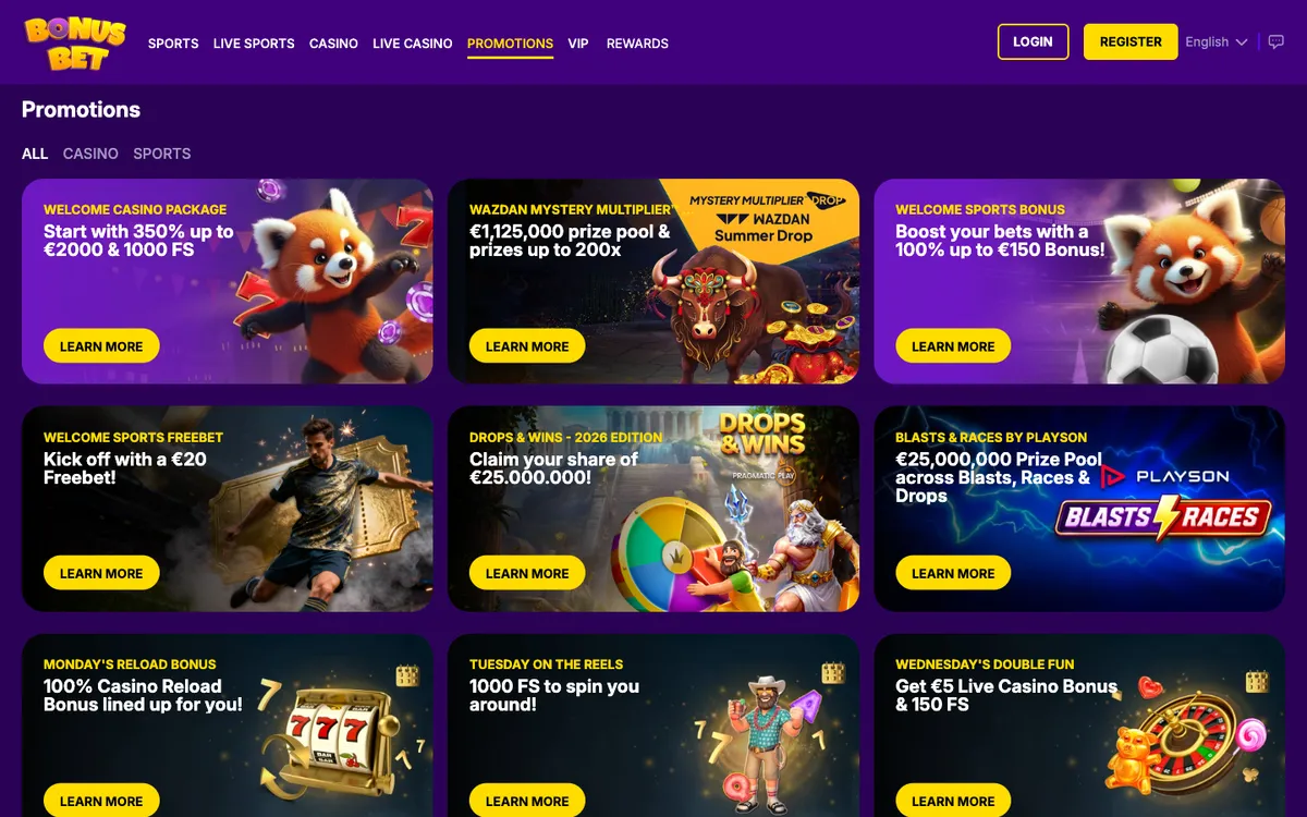 BonusBet Casino — Promotions, captured from Belgium