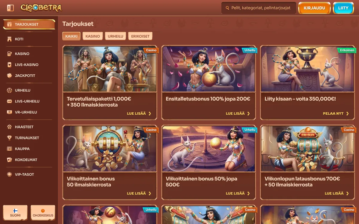 Cleobetra Casino — Promotions, captured from Finland