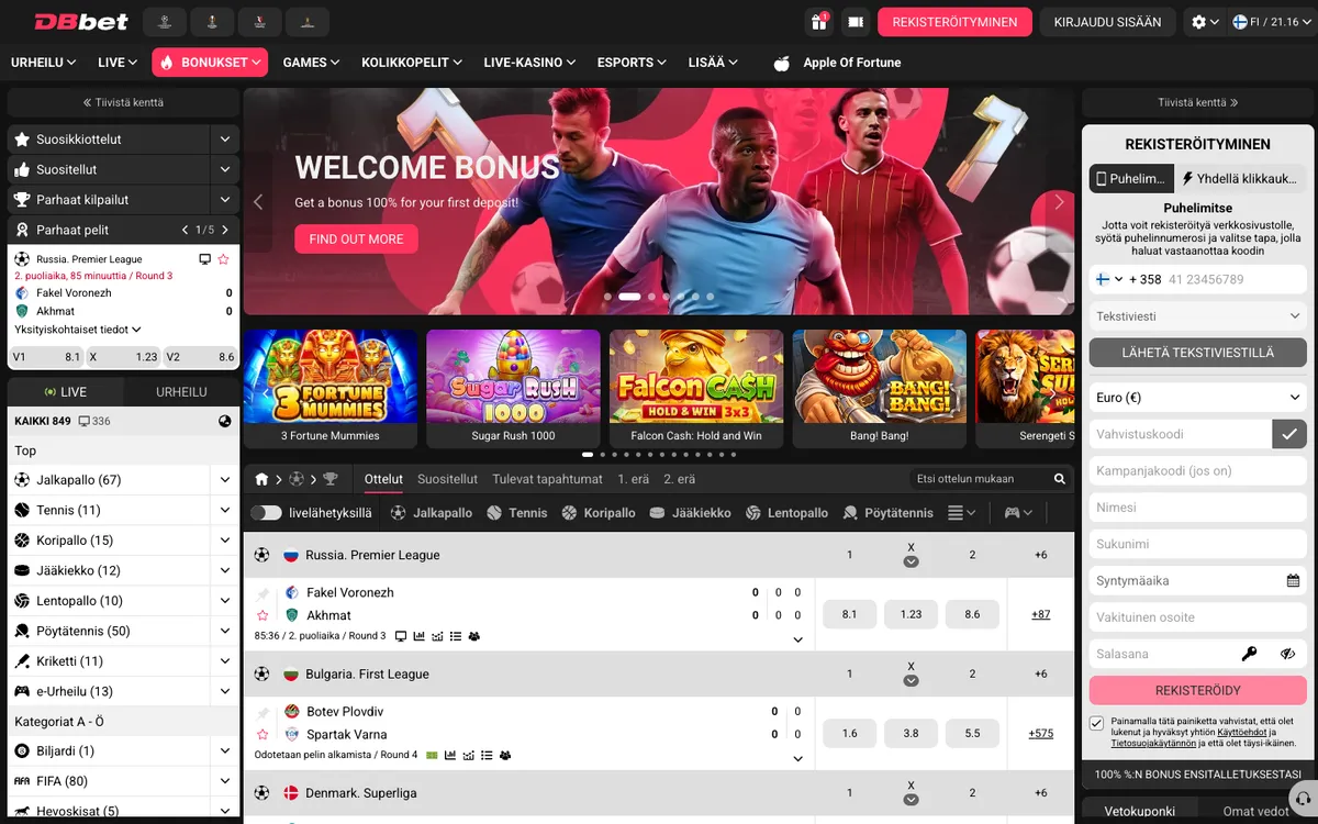 DBbet Casino — Home page, captured from Finland