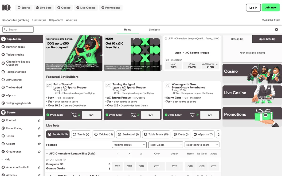 10bet UK Casino — Home page, captured from United Kingdom