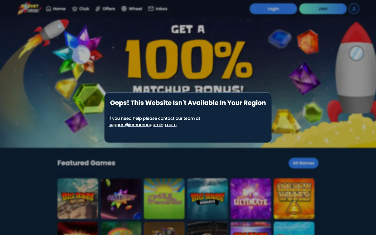 Rocket Slots Casino — «Главная», снято из страны Австрия