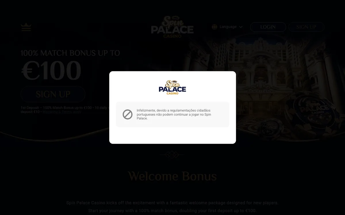 Spin Palace Casino — «Акции», снято из страны Португалия