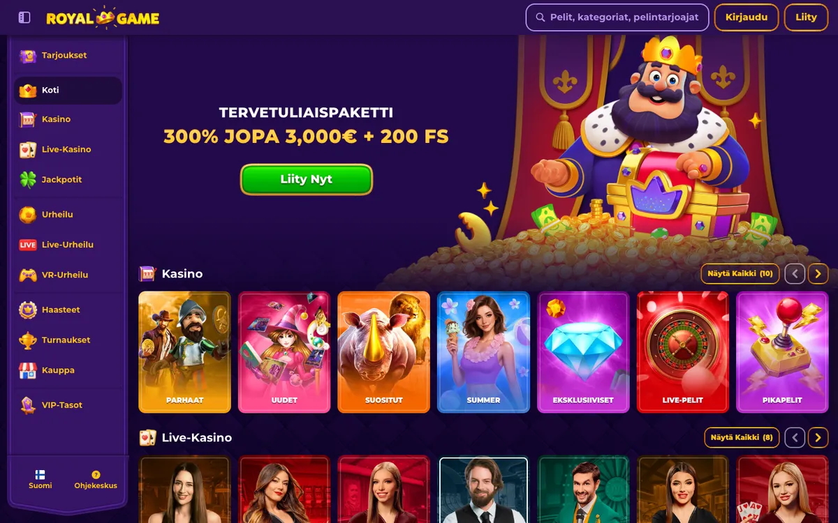 RoyalGame Casino — Home page, captured from Finland
