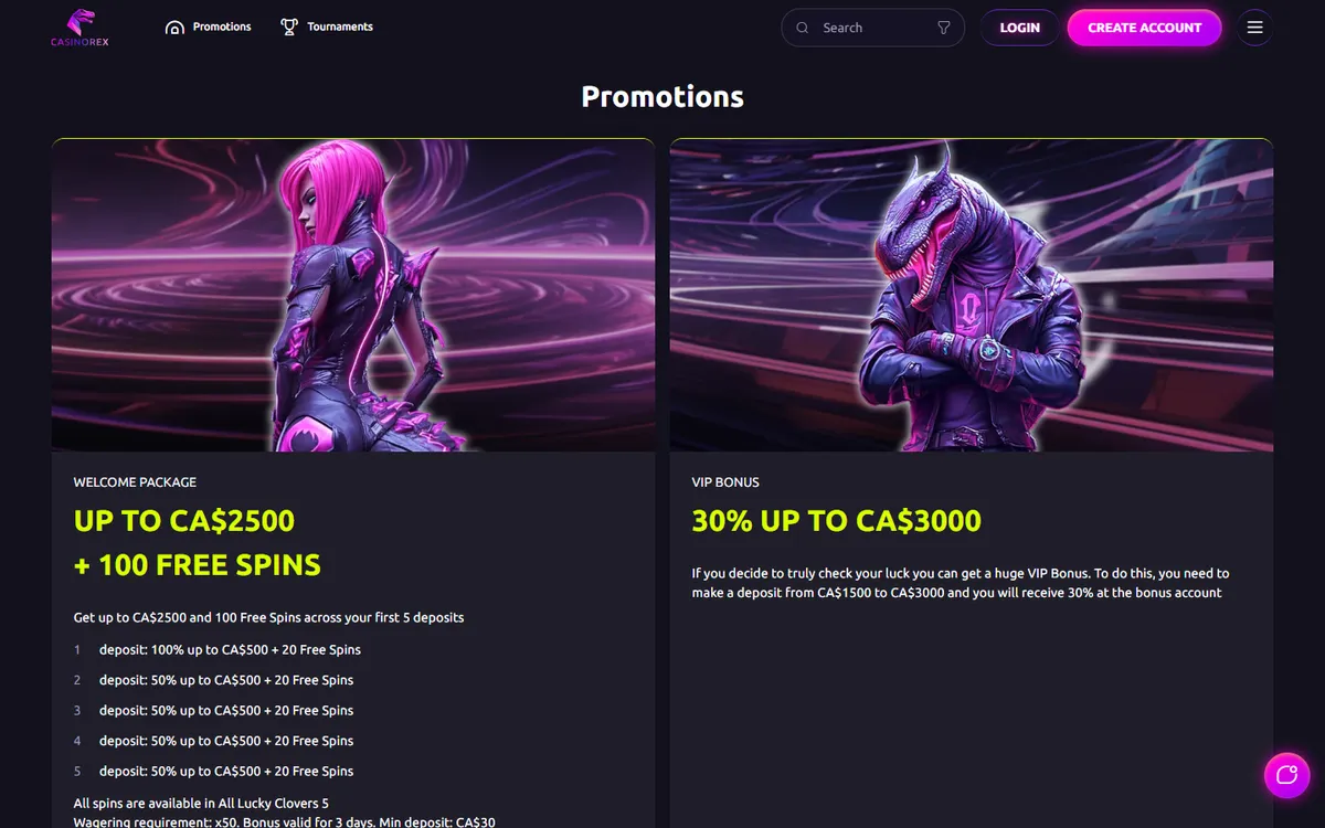 CasinoRex — Promotions, captured from Canada