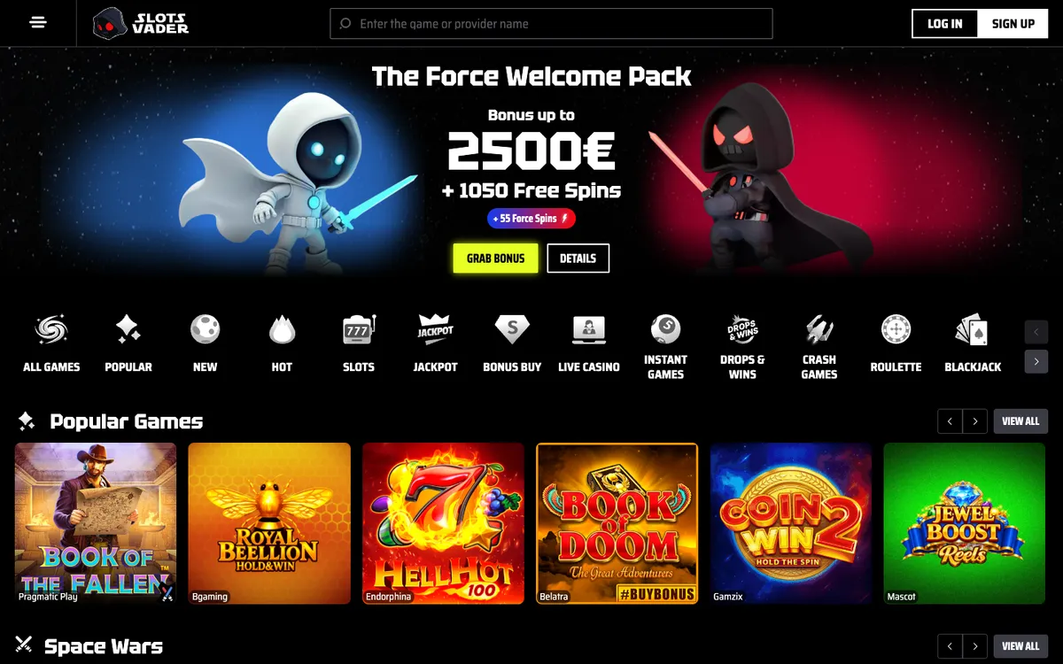 SlotsVader Casino — «Главная», снято из страны Финляндия