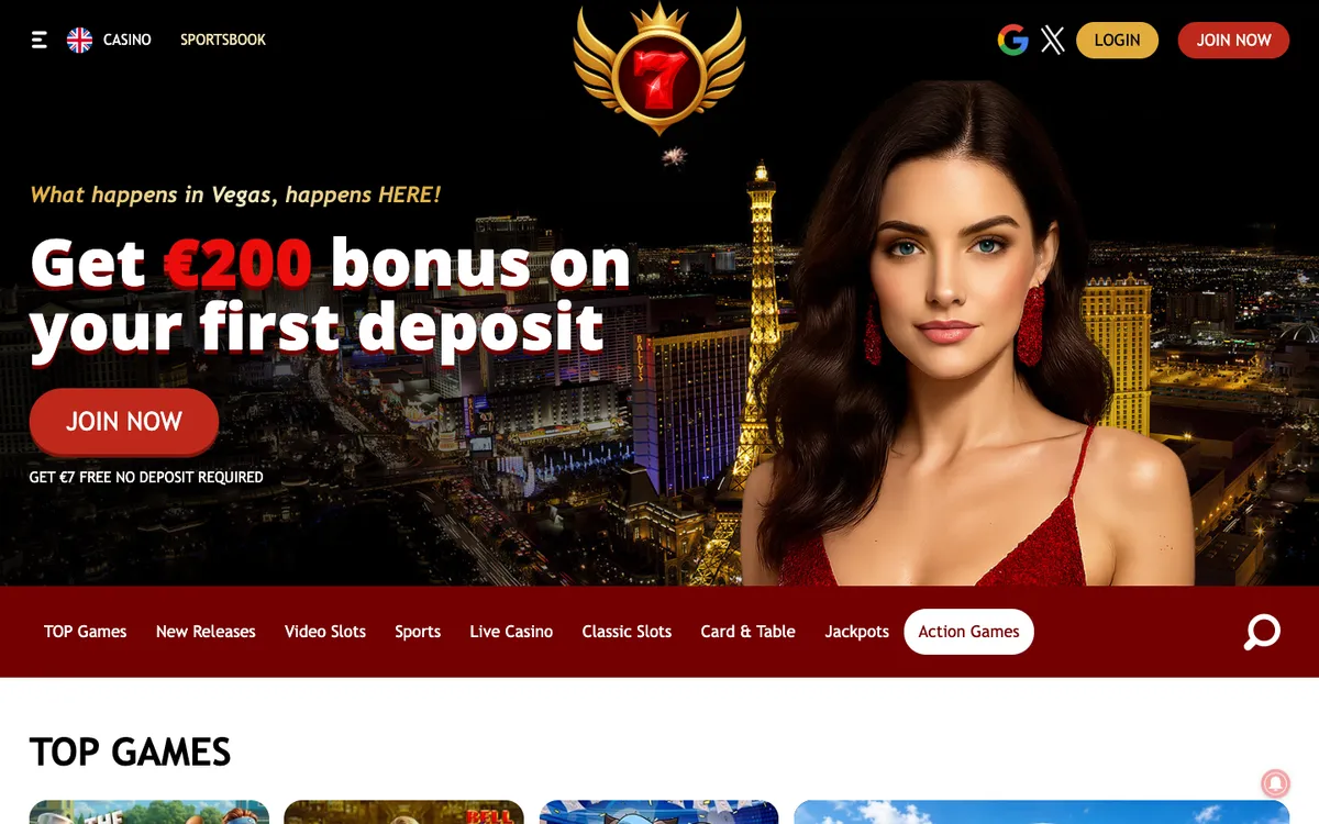 7Red Casino — Home page, captured from Italy