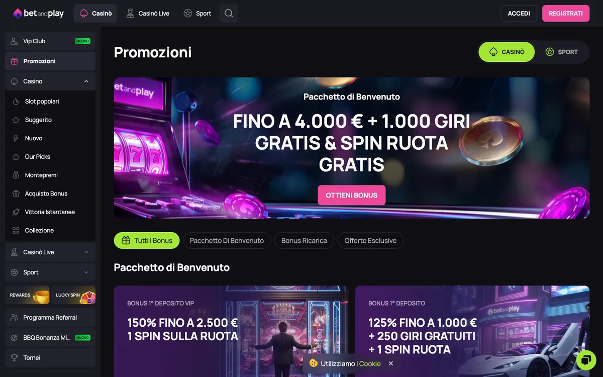 Betandplay Casino — Promotions, captured from Italy