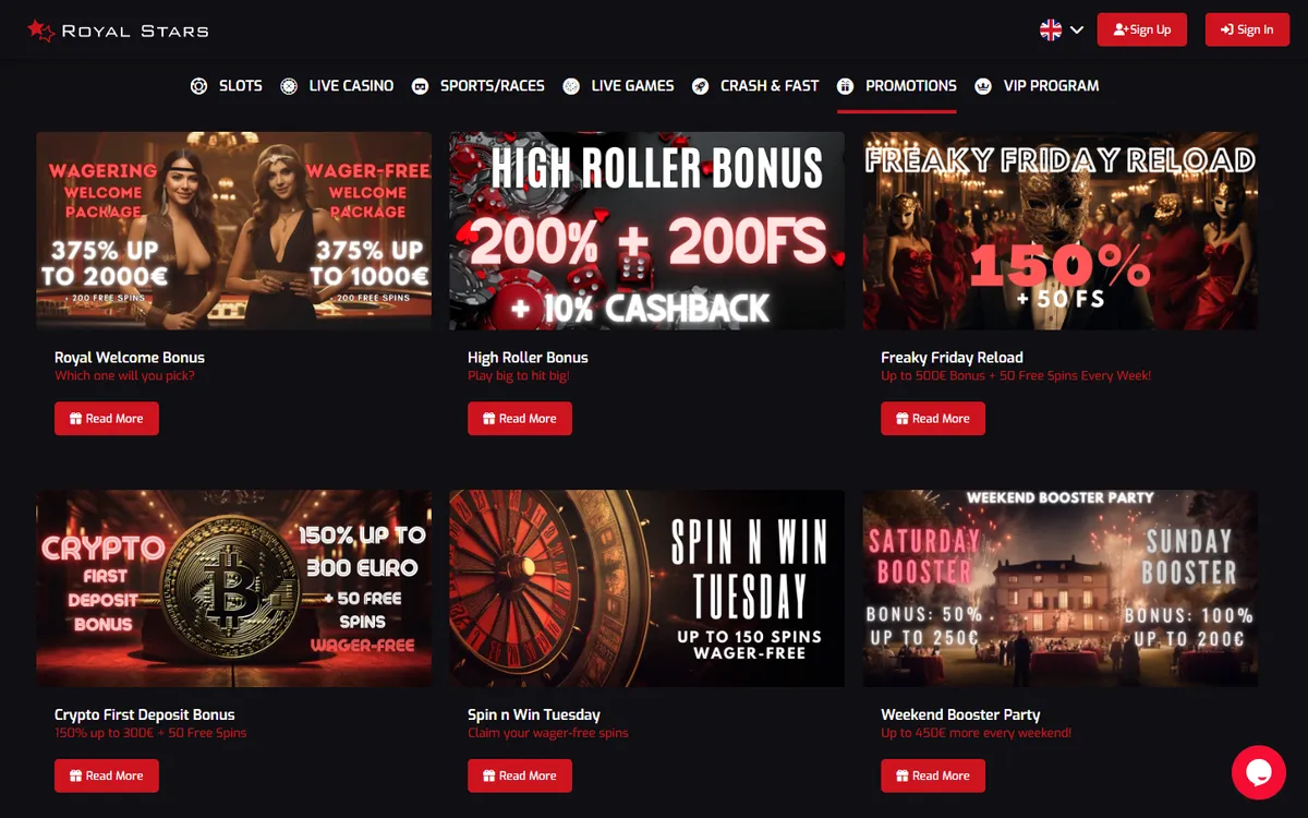 Royal Stars Casino — «Акции», снято из страны Канада