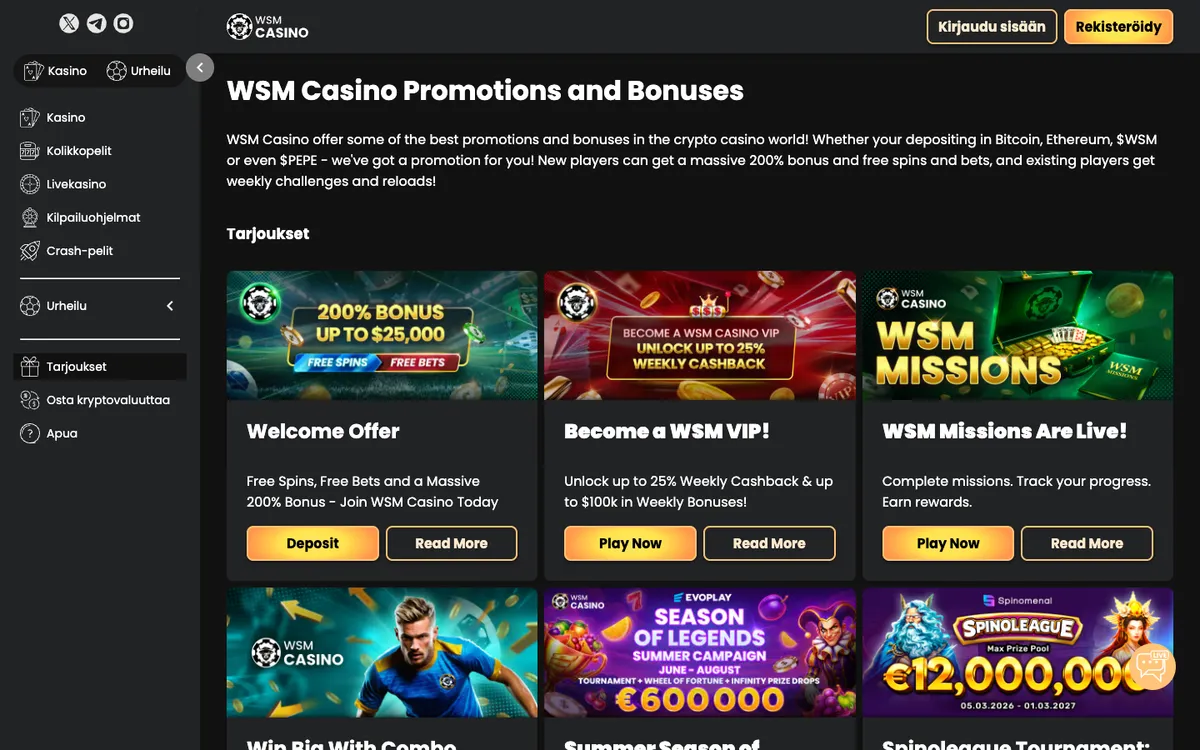 WSM Casino — Promotions, captured from Finland