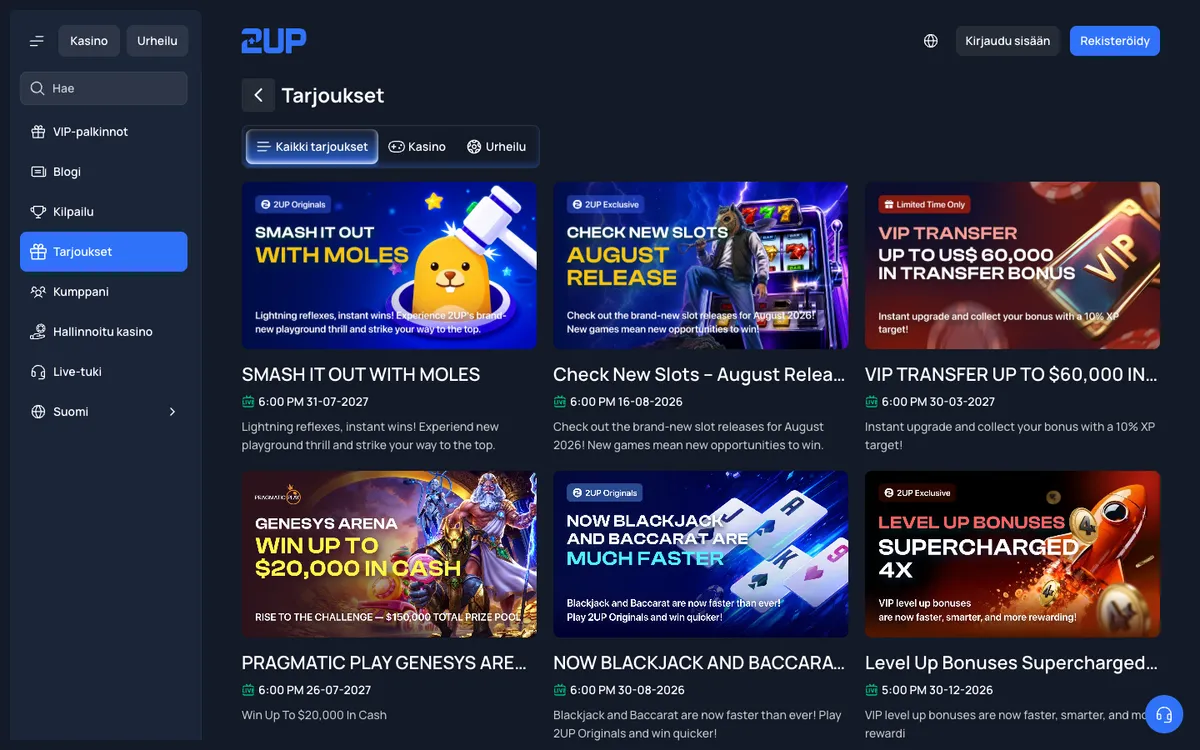 2UP Casino — Promotions, captured from Finland