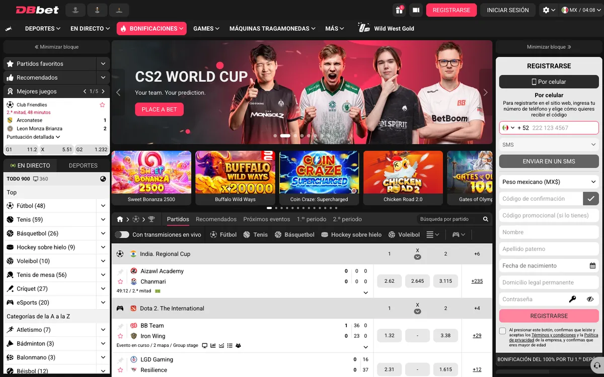 DBbet Casino — Home page, captured from Mexico