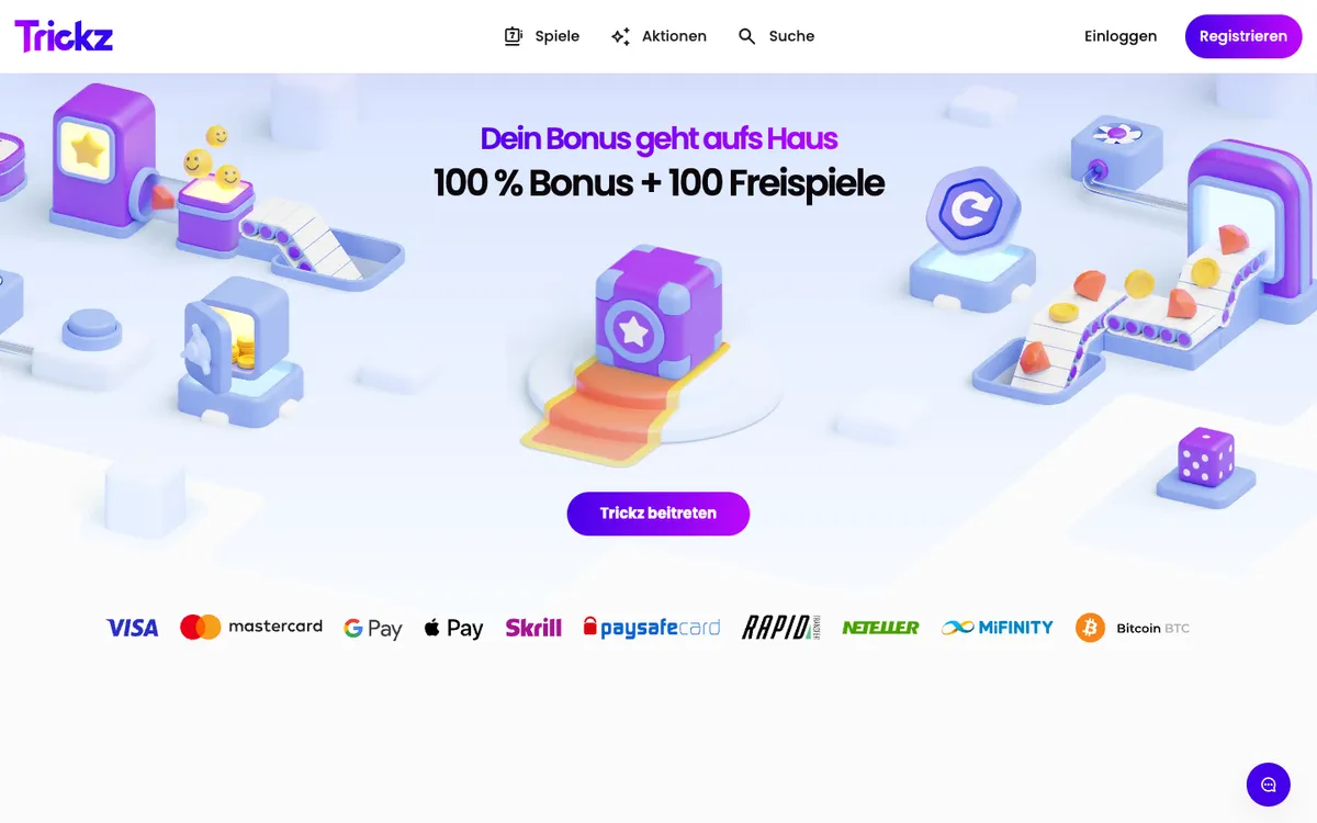 Trickz Casino — Home page, captured from Switzerland