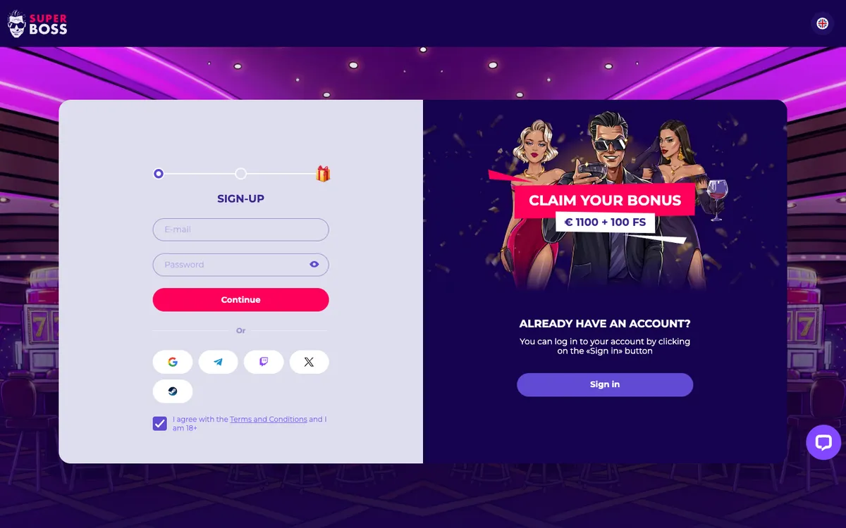 SuperBoss Casino — Sign-up, captured from Portugal