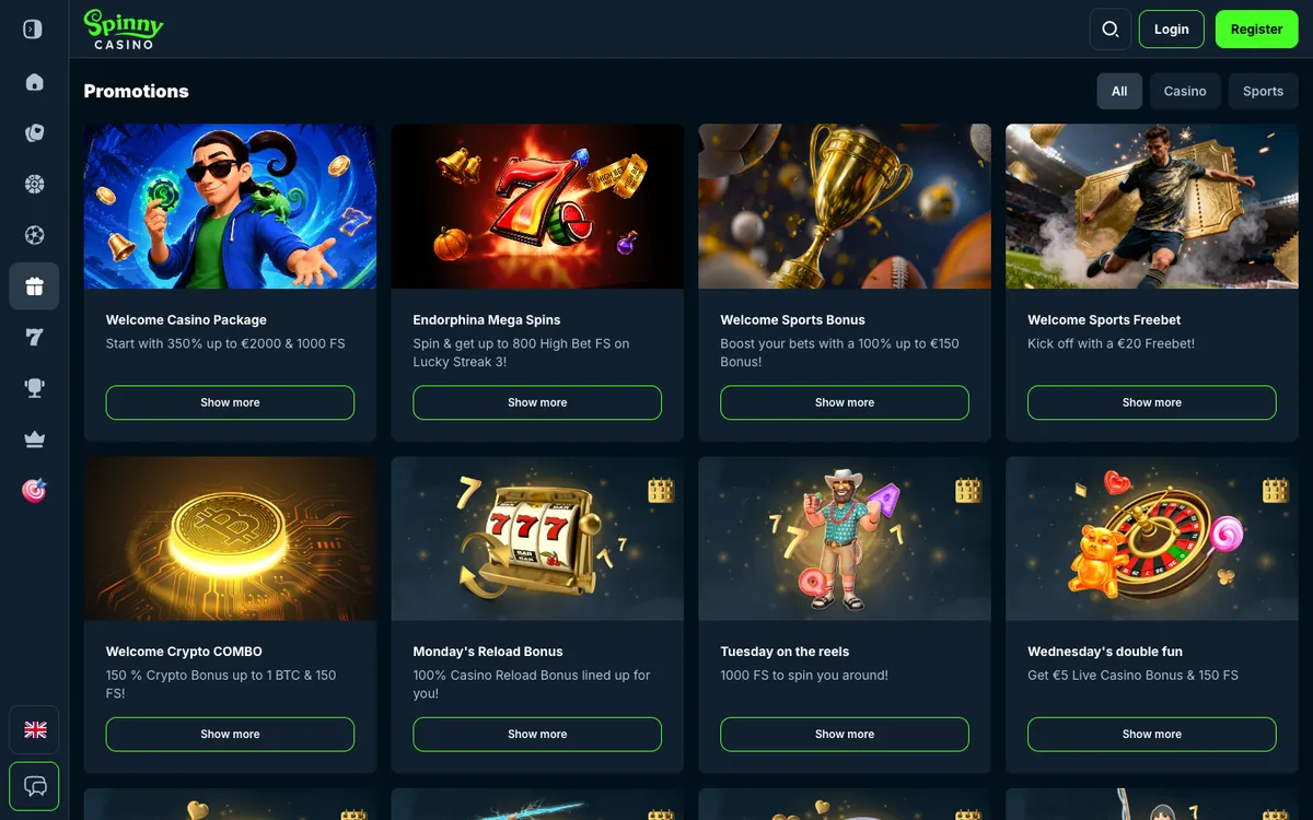 Spinny Casino — «Акции», снято из страны Бельгия