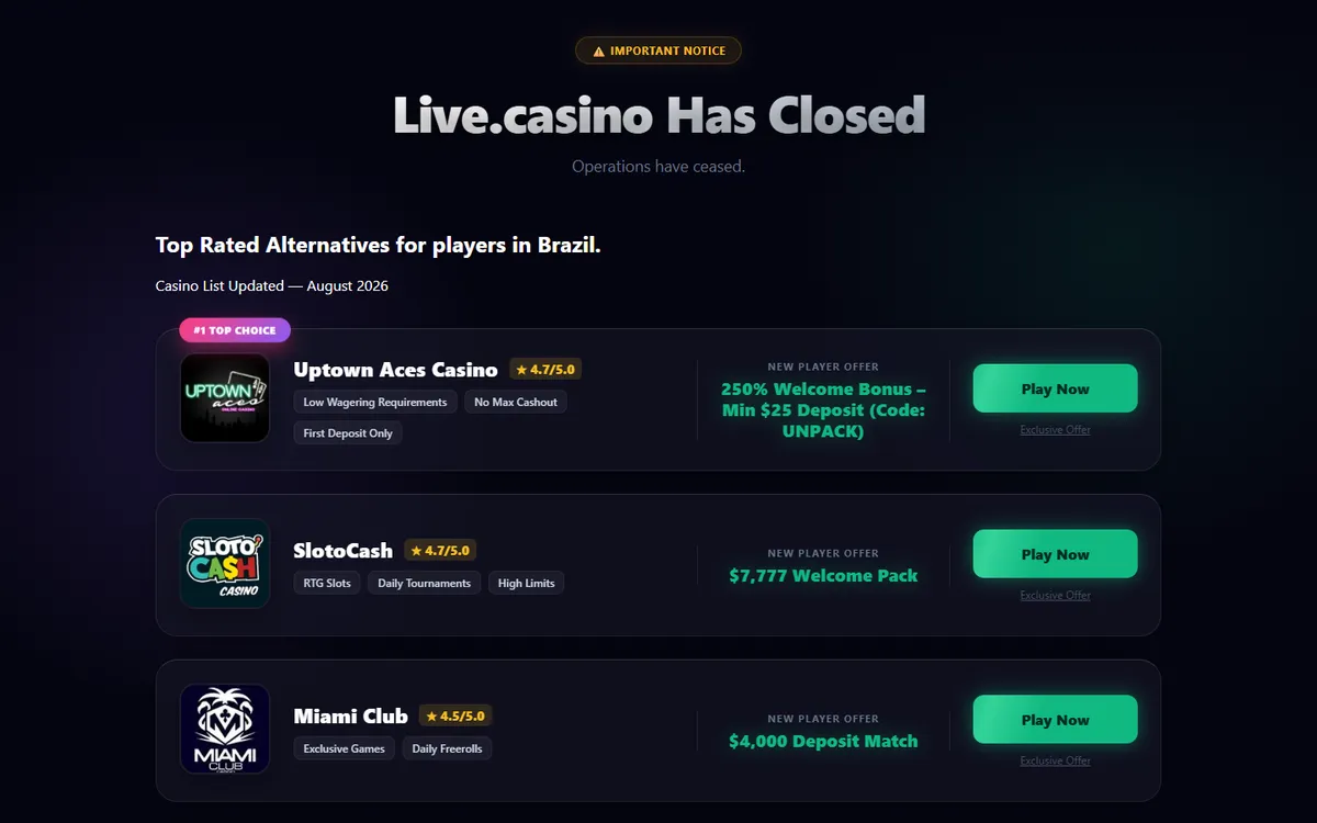 Live Casino — Home page, captured from Canada