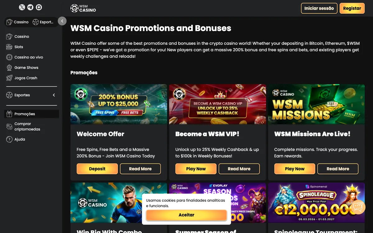 WSM Casino — Promotions, captured from Brazil