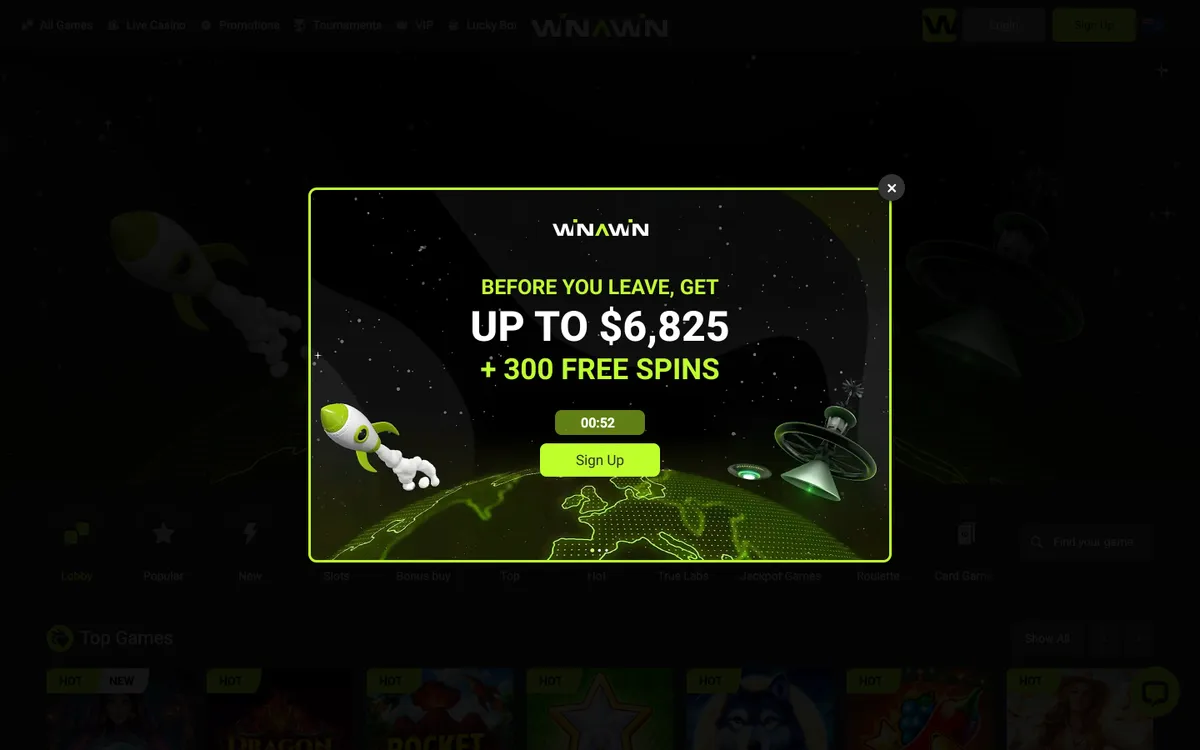 Winawin Casino — «Регистрация», снято из страны Новая Зеландия
