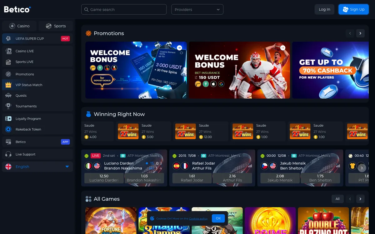 Betico Casino — Home page, captured from Japan
