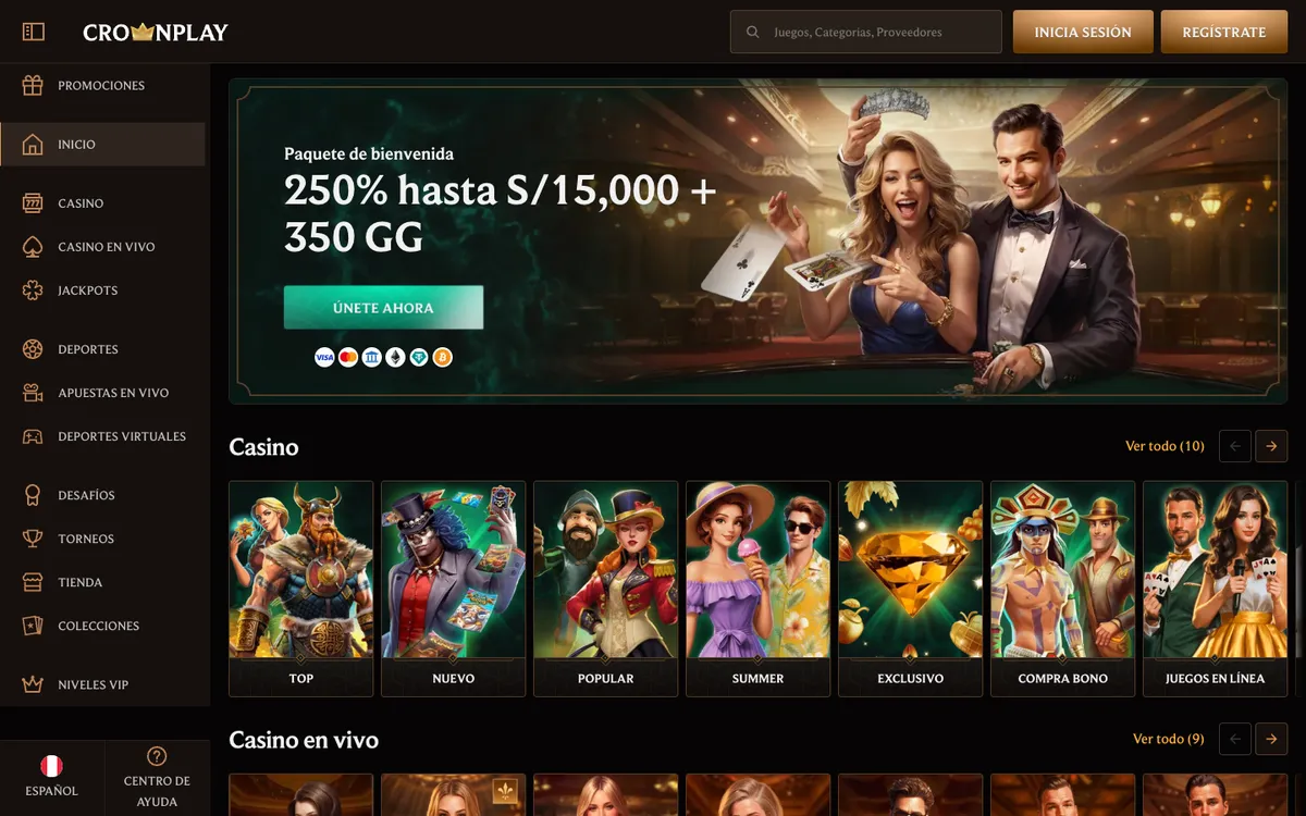 CrownPlay Casino — Home page, captured from Peru
