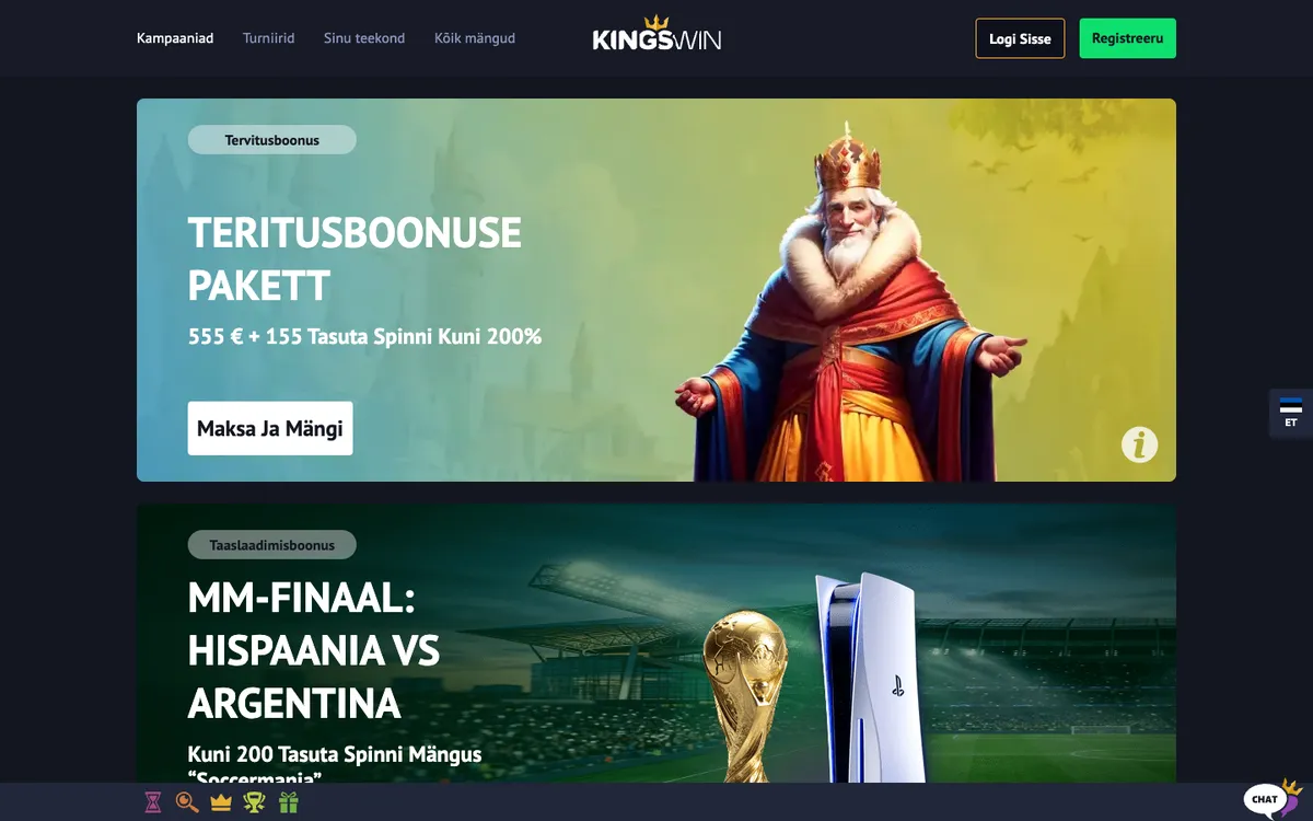 KingsWin Casino — Promotions, captured from Estonia