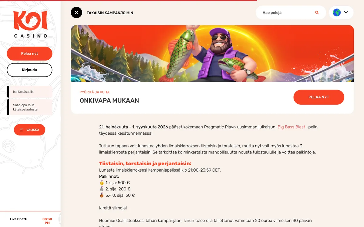 Koi Casino — «Акции», снято из страны Финляндия
