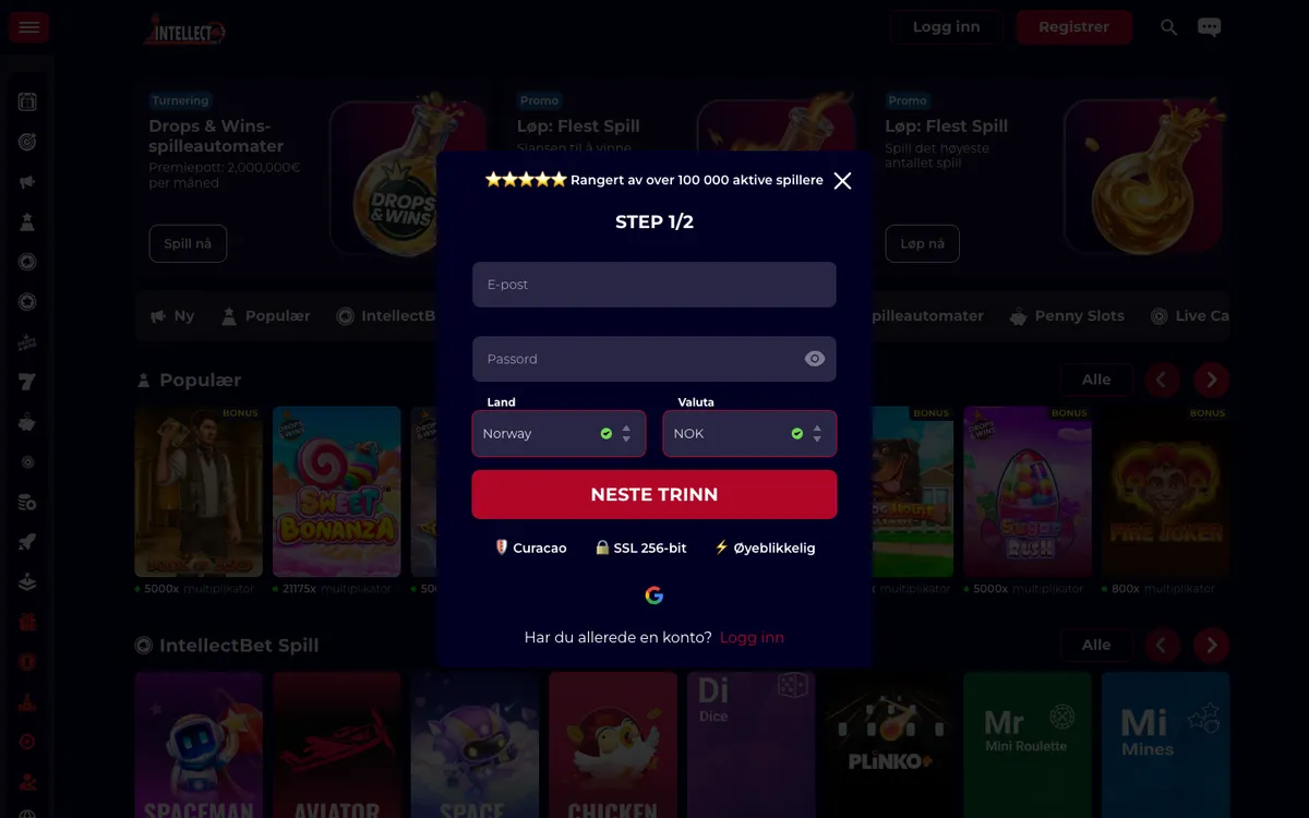 IntellectBet Casino — Promotions, captured from Norway