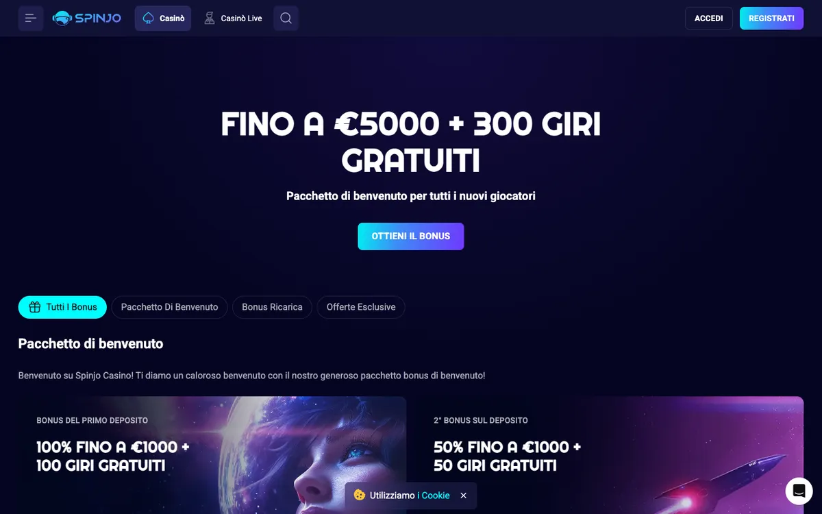Spinjo Casino — Promotions, captured from Italy