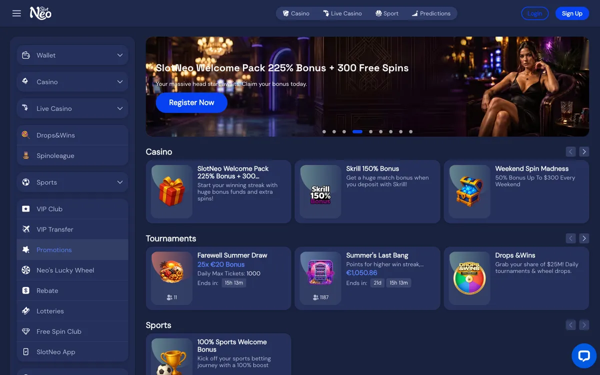 SlotNEO Casino — Promotions, captured from France